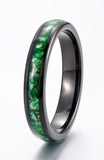 Load image into Gallery viewer, 4mm Silver Black Tungsten Carbide Ring Green Moss Agate Inlay for Womens Mens Wedding Band Anniversary Ring