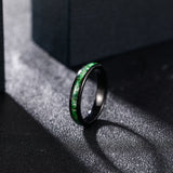 Load image into Gallery viewer, 4mm Silver Black Tungsten Carbide Ring Green Moss Agate Inlay for Womens Mens Wedding Band Anniversary Ring