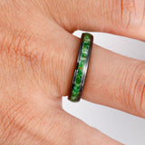 Load image into Gallery viewer, 4mm Silver Black Tungsten Carbide Ring Green Moss Agate Inlay for Womens Mens Wedding Band Anniversary Ring