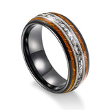 Load image into Gallery viewer, 8mm Whiskey Barrel Wood Guitar Strings Aluminum Inlay Tungsten Carbide Ring