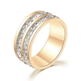 Load image into Gallery viewer, Gold/Silver/Rose Gold Double Row Zircon Stainless Steel Women&#39;s Ring Engagement Wedding Bands