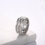 Load image into Gallery viewer, Gold/Silver/Rose Gold Double Row Zircon Stainless Steel Women&#39;s Ring Engagement Wedding Bands
