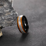 Load image into Gallery viewer, 8mm Whiskey Barrel Wood Guitar Strings Aluminum Inlay Tungsten Carbide Ring