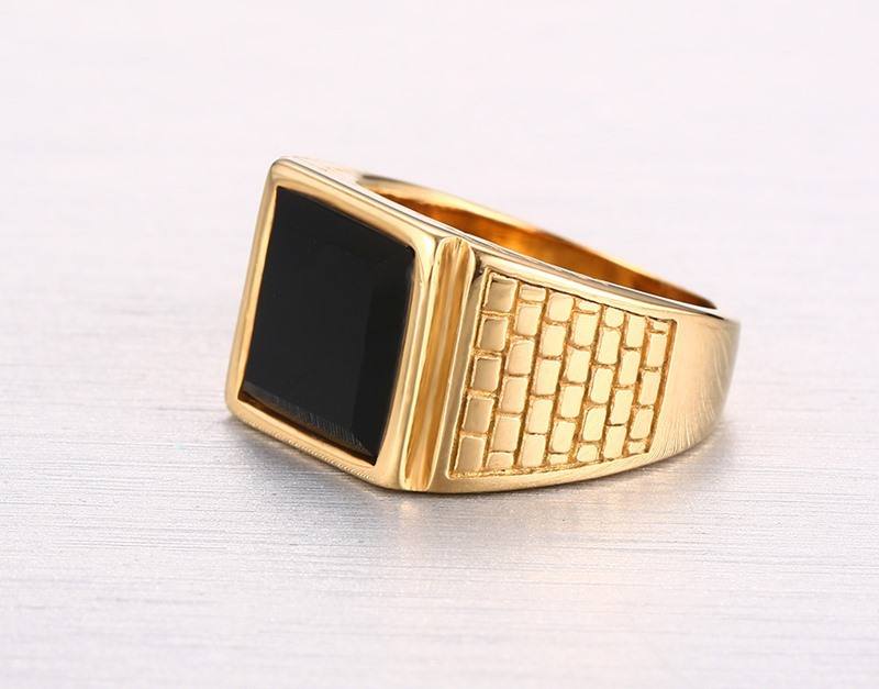 Men's Gold Ion Plated Stainless Steel Ring With Black Jet Synthetic Glass Stone Size 11 Men's Gold Ion Plated Stainless Steel Ring With Black Jet Synthetic Glass Stone Size 11