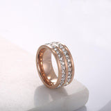 Load image into Gallery viewer, Gold/Silver/Rose Gold Double Row Zircon Stainless Steel Women&#39;s Ring Engagement Wedding Bands