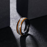 Load image into Gallery viewer, 8mm Whiskey Barrel Wood Guitar Strings Aluminum Inlay Tungsten Carbide Ring