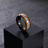 Load image into Gallery viewer, 8mm Whiskey Barrel Wood Guitar Strings Aluminum Inlay Tungsten Carbide Ring