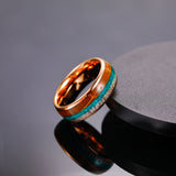 Load image into Gallery viewer, 8mm Domed Antler Whisky Barrel Wood Malachite Inlay Tungsten Carbide Rings