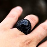 Load image into Gallery viewer, Men Vintage Stainless Steel Ring Black Inlaid Gem Carved Ring