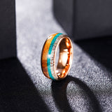 Load image into Gallery viewer, 8mm Domed Antler Whisky Barrel Wood Malachite Inlay Tungsten Carbide Rings