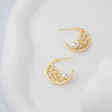 Load image into Gallery viewer, OAHLAN Women&#39;s Open Design Rhodium Plated S925 Sterling Silver Freshwater Pearl Earrings Fine Jewelry for Wedding Daily Wear