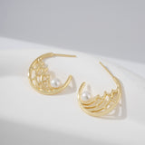 Load image into Gallery viewer, OAHLAN Women&#39;s Open Design Rhodium Plated S925 Sterling Silver Freshwater Pearl Earrings Fine Jewelry for Wedding Daily Wear