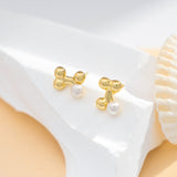 Load image into Gallery viewer, OAHLAN Women&#39;s Stacked Beaded Design S925 Sterling Silver Freshwater Pearl Earrings Fine Jewelry for Wedding Engagement
