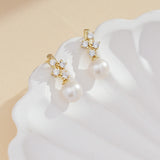 Load image into Gallery viewer, OAHLAN Women&#39;s Rhodium Plated Zircon S925 Sterling Silver White Freshwater Pearl Drop Earrings Fine Jewelry for Wedding Party