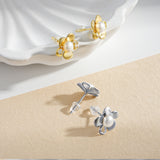 Load image into Gallery viewer, OAHLAN Women&#39;s Floral Shape Rhodium Plated S925 Sterling Silver Freshwater Pearl Earrings Fine Jewelry for Engagement Wedding