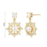 Load image into Gallery viewer, OAHLAN Women&#39;s Ship Wheel Shape Design S925 Sterling Silver White Freshwater Pearl Drop Earrings Fine Jewelry for Wedding Party
