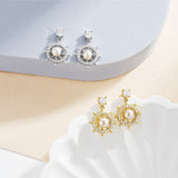 Load image into Gallery viewer, OAHLAN Women&#39;s Ship Wheel Shape Design S925 Sterling Silver White Freshwater Pearl Drop Earrings Fine Jewelry for Wedding Party