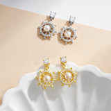 Load image into Gallery viewer, OAHLAN Women&#39;s Ship Wheel Shape Design S925 Sterling Silver White Freshwater Pearl Drop Earrings Fine Jewelry for Wedding Party