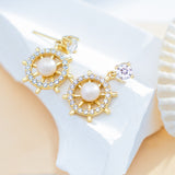 Load image into Gallery viewer, OAHLAN Women&#39;s Ship Wheel Shape Design S925 Sterling Silver White Freshwater Pearl Drop Earrings Fine Jewelry for Wedding Party