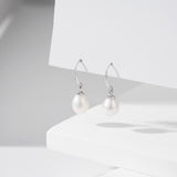 Load image into Gallery viewer, OAHLAN Women&#39;s Rhodium Plated S925 Sterling Silver Freshwater Pearl Drop Earrings Fine Jewelry for Wedding Anniversary Gifts