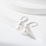 Load image into Gallery viewer, OAHLAN Women&#39;s Rhodium Plated S925 Sterling Silver Freshwater Pearl Drop Earrings Fine Jewelry for Wedding Anniversary Gifts