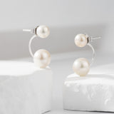 Load image into Gallery viewer, OAHLAN Women&#39;s Rhodium Plated Two-Tier Freshwater Pearl S925 Sterling Silver Drop Earrings Fine Jewelry for Wedding Anniversary