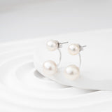 Load image into Gallery viewer, OAHLAN Women&#39;s Rhodium Plated Two-Tier Freshwater Pearl S925 Sterling Silver Drop Earrings Fine Jewelry for Wedding Anniversary