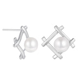 Load image into Gallery viewer, OAHLAN Women&#39;s Elegant Geometric S925 Sterling Silver Freshwater Pearl Stud Earrings Fine Jewelry for Wedding Anniversary Gifts