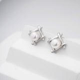 Load image into Gallery viewer, OAHLAN Women&#39;s Elegant Geometric S925 Sterling Silver Freshwater Pearl Stud Earrings Fine Jewelry for Wedding Anniversary Gifts