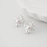 Load image into Gallery viewer, OAHLAN Women&#39;s Elegant Geometric S925 Sterling Silver Freshwater Pearl Stud Earrings Fine Jewelry for Wedding Anniversary Gifts