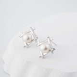 Load image into Gallery viewer, OAHLAN Women&#39;s Elegant Geometric S925 Sterling Silver Freshwater Pearl Stud Earrings Fine Jewelry for Wedding Anniversary Gifts