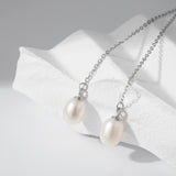 Load image into Gallery viewer, OAHLAN Women&#39;s S925 Sterling Silver Chain Minimalist Dangling Fine Jewelry Freshwater Pearl Earrings for Wedding Anniversary