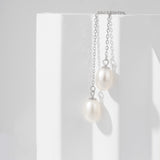 Load image into Gallery viewer, OAHLAN Women&#39;s S925 Sterling Silver Chain Minimalist Dangling Fine Jewelry Freshwater Pearl Earrings for Wedding Anniversary