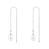 Load image into Gallery viewer, OAHLAN Women&#39;s S925 Sterling Silver Chain Minimalist Dangling Fine Jewelry Freshwater Pearl Earrings for Wedding Anniversary