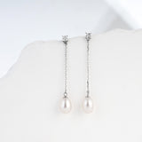 Load image into Gallery viewer, OAHLAN Women&#39;s Rhodium Plated Elegant S925 Sterling Silver Freshwater Pearl Drop Earrings with Zircon Fine Jewelry for Wedding
