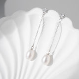 Load image into Gallery viewer, OAHLAN Women&#39;s Rhodium Plated Elegant S925 Sterling Silver Freshwater Pearl Drop Earrings with Zircon Fine Jewelry for Wedding