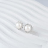 Load image into Gallery viewer, OAHLAN Women&#39;s S925 Sterling Silver Freshwater Pearl Stud Earrings with Floral Design Fine Jewelry Wedding Anniversary