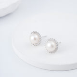 Load image into Gallery viewer, OAHLAN Women&#39;s S925 Sterling Silver Freshwater Pearl Stud Earrings with Floral Design Fine Jewelry Wedding Anniversary