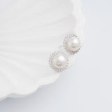 Load image into Gallery viewer, OAHLAN Women&#39;s S925 Sterling Silver Freshwater Pearl Stud Earrings with Floral Design Fine Jewelry Wedding Anniversary