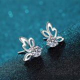 Load image into Gallery viewer, 4mm Cubic Zirconia Round Cut Butterfly Four Claws Stud Earrings 925 Sterling Silver Earrings For Women Hypoallergenic