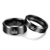 Load image into Gallery viewer, Ringsmaker 6mm Black “His Queen” Printed Engravable Couple Wedding Bands Crown Tungsten Carbide Rings