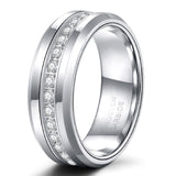 Load image into Gallery viewer, Ringsmaker 8mm Silver Color Cubic Zircon Men Ring Round Diamonds Tungsten Carbide Rings Wedding Bands