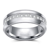 Load image into Gallery viewer, Ringsmaker 8mm Silver Color Cubic Zircon Men Ring Round Diamonds Tungsten Carbide Rings Wedding Bands